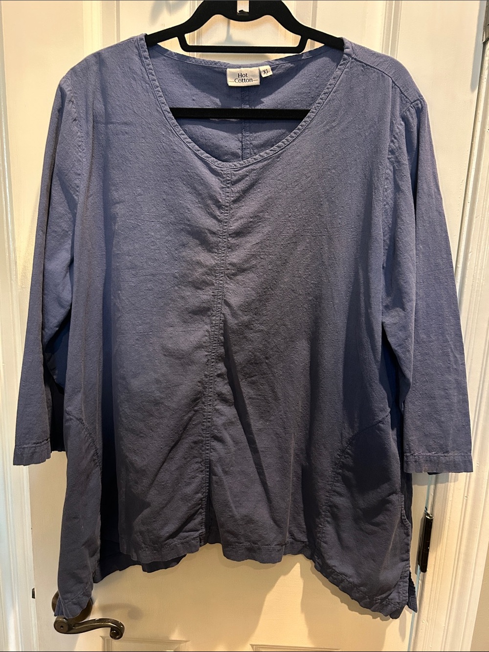 Hot Cotton Slate Blue V-Neck Long Sleeve Top